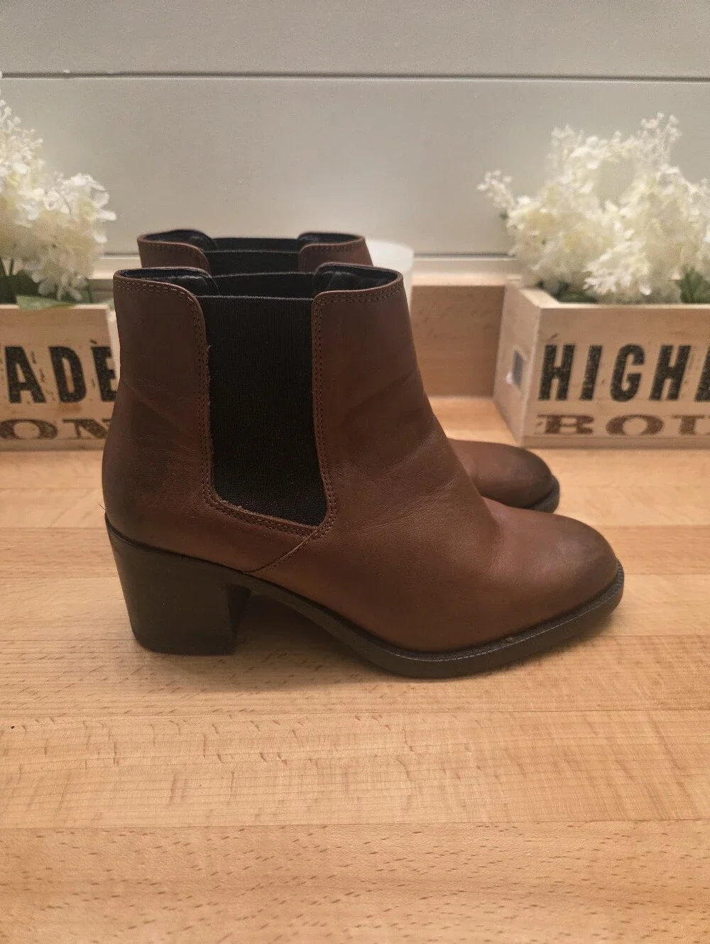 Clarks Mascarpone Bay Ankle Boots Brown Leather Block Heel Women's Size 7